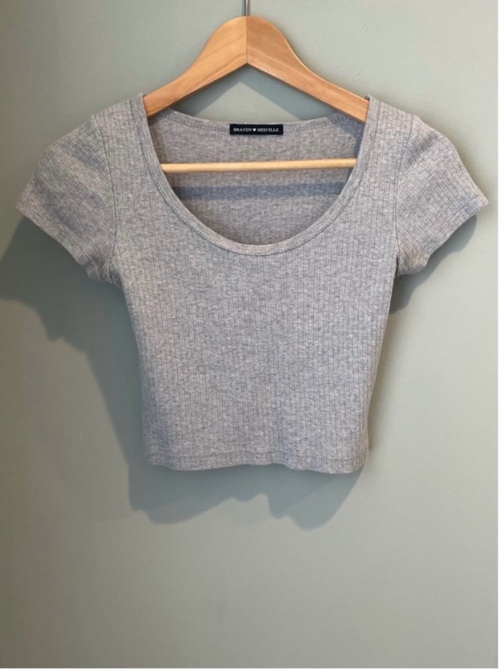 Brandy Melville‎ Grey Ribbed Scoop Neck Short Sleeve Cropped Top